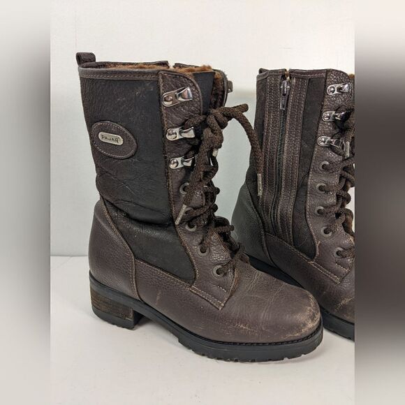 Vintage Pajar winter boots brown leather shearling lace up zip up 6.5 - Picture 2 of 8